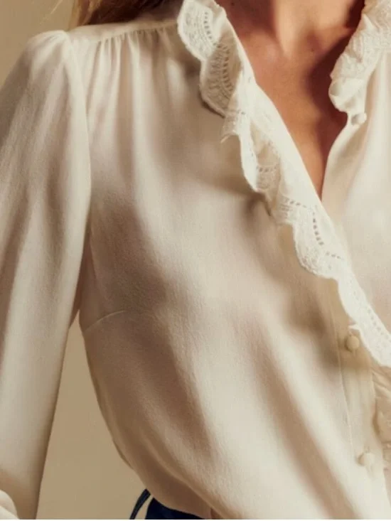 Sezane Chemise Chlo Silk Blouse NWT In Ecru Soft White - Picture 5 of 14